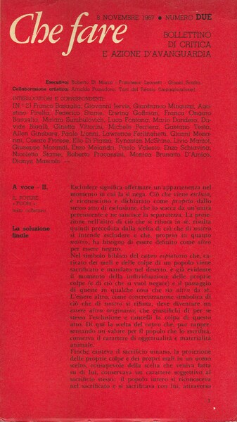Che fare. Bollettino di critica e azione d'avanguardia. N. 2. …