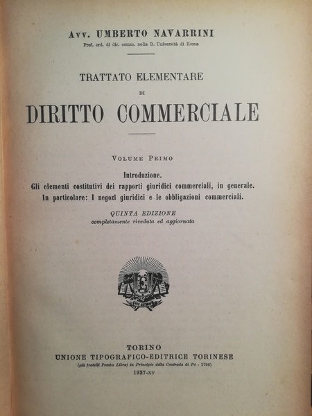 Trattato elementare di diritto commerciale. I. II.