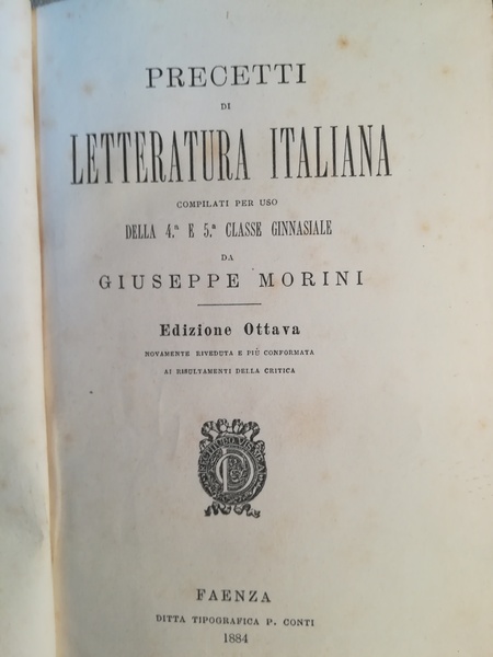 Precetti di letteratura italiana (4a e 5a ginnasiale).