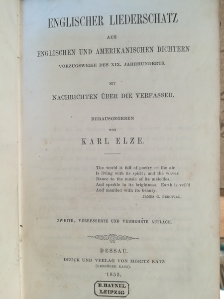 Englischer Liederschatz aus Englischen un Amerikanischen Dichtern