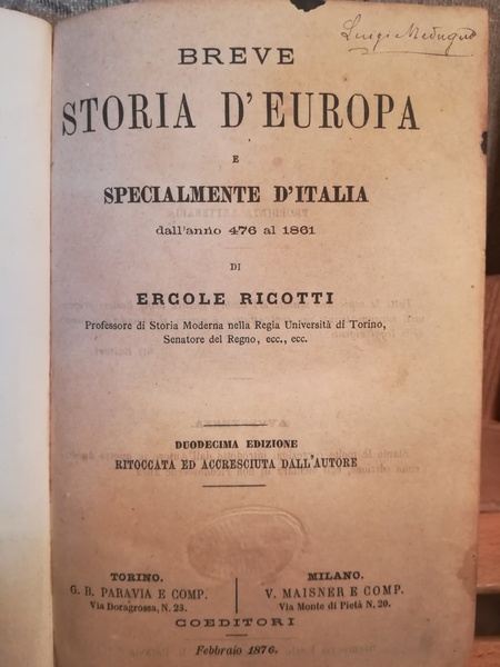 Breve storia d'Europa e specialmente d'Italia dall' anno 476 al …