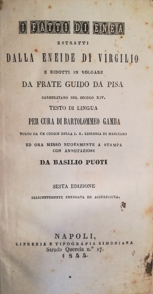 I fatti di Enea estratti dall?eneide di Virgilio da Frate …