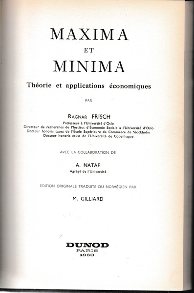 Maxima et minima. Théorie et applications économiques