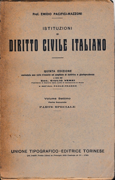 Istituzioni di Diritto Civile Italiano 7^ vol. parte seconda Parte …