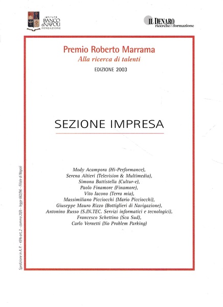 Sezione impresa. Premio Roberto Marrama alla ricerca di talenti edizione …
