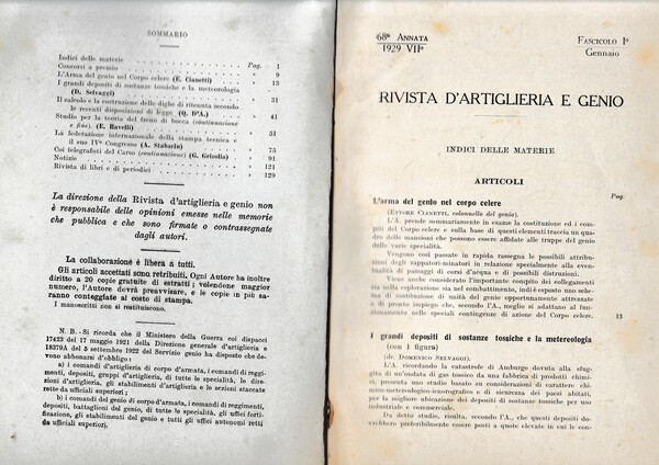 Rivista di Artiglieria e Genio. 68^ annata, fascicolo I, Gennaio …