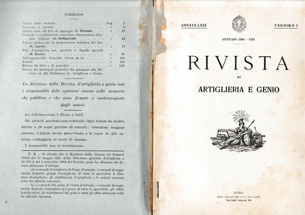 Rivista di Artiglieria e Genio. 69^ annata, fascicolo I, Gennaio …