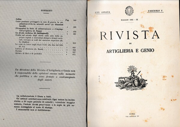 Rivista di Artiglieria e Genio. 70^ annata, fascicolo V, Maggio …