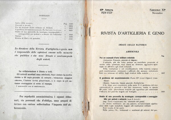 Rivista di Artiglieria e Genio. 68^ annata, fascicolo XI, Novembre …