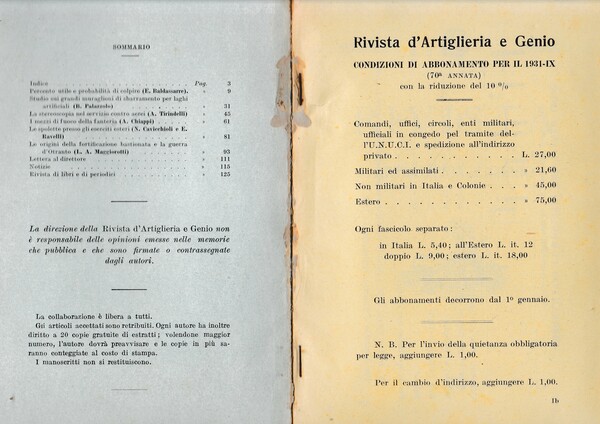 Rivista di Artiglieria e Genio. 70^ annata, fascicolo I, Gennaio …