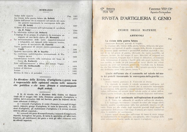Rivista di Artiglieria e Genio. 67^ annata, fascicolo VIII-IX, Agosto-Settembre …