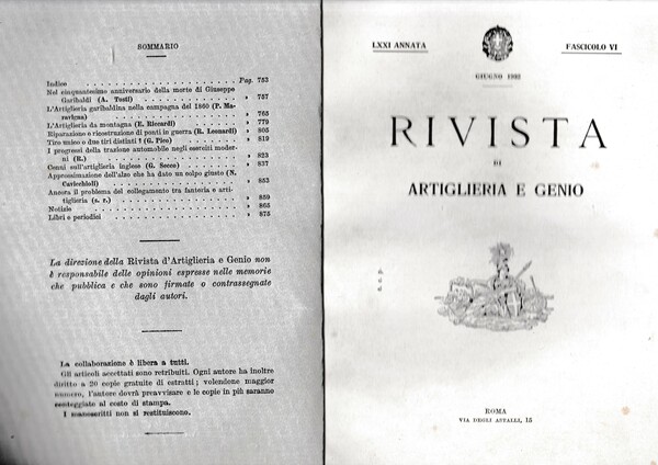 Rivista di Artiglieria e Genio. 71^ annata, fascicolo VI, Giugno …