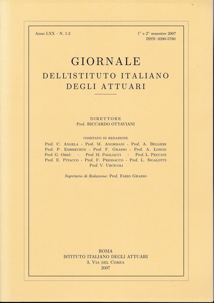 Giornale dell'Istituto Italiano degli Attuari. Anno LXX - n. 1-2, …