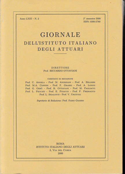 Giornale dell'Istituto Italiano degli Attuari. Anno LXIII - n. 2, …