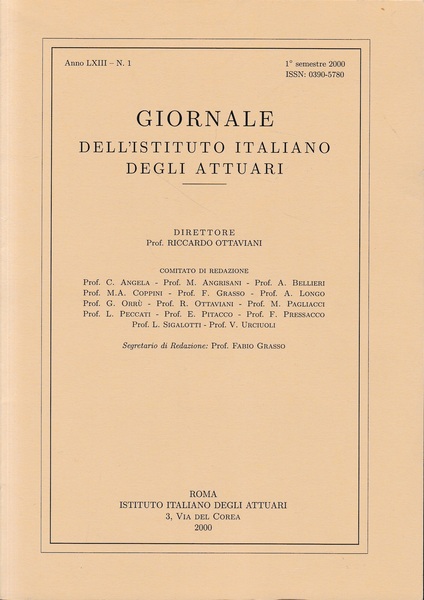 Giornale dell'Istituto Italiano degli Attuari. Anno LXIII - n.1, 1^ …