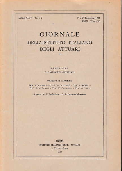 Giornale dell'Istituto Italiano degli Attuari. Anno XLIV - n. 1-2, …