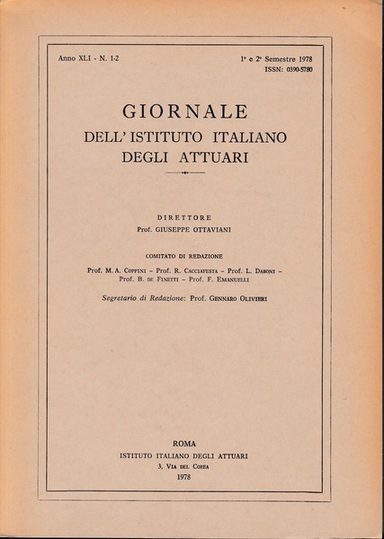 Giornale dell'Istituto Italiano degli Attuari. Anno XLI - n. 1-2, …