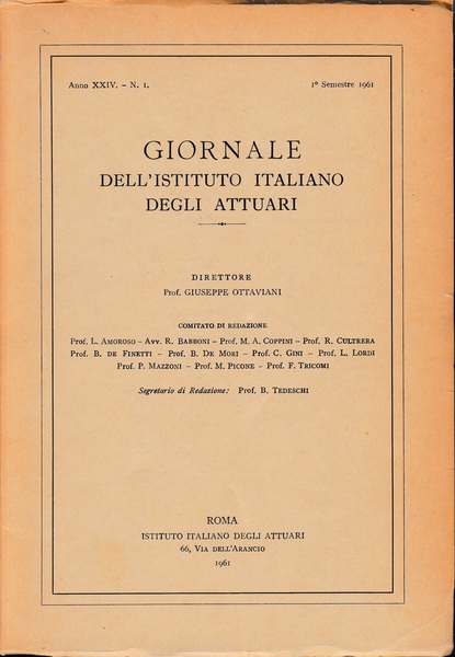 Giornale dell'Istituto Italiano degli Attuari. Anno XXIN - n. 1, …
