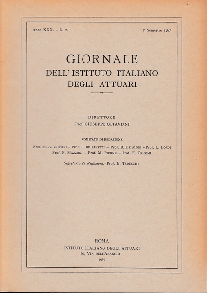 Giornale dell'Istituto Italiano degli Attuari. Anno XXX - n. 2, …