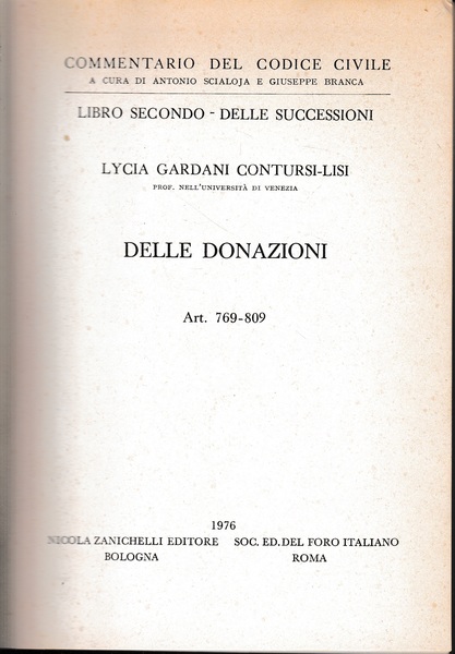 Delle donazioni. Art 769-809