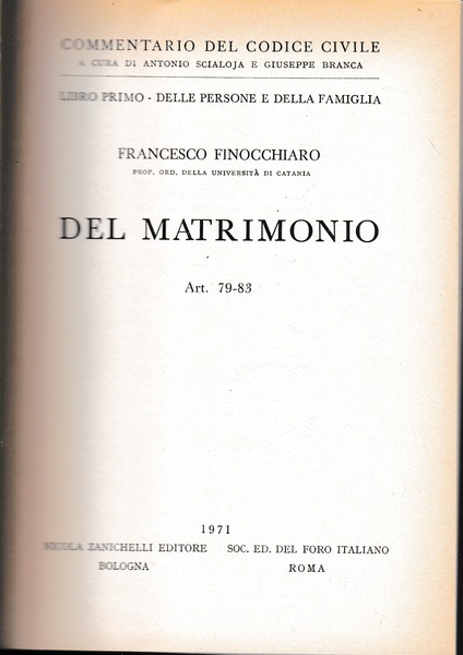Libro primo - Delle persone e della famiglia. Del matrimonio. …