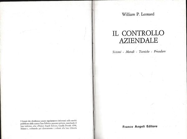 Il controllo aziendale. Sistemi - metodi - Tecniche - Procedure