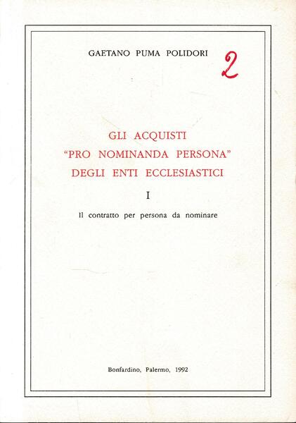 Gli acquisti pro nominada persona degli enti ecclesiastici, I.