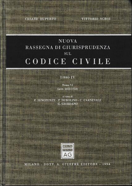 Nuova rassegna di giurisprudenza sul Codice civile. Artt. 1655-1753 ( …