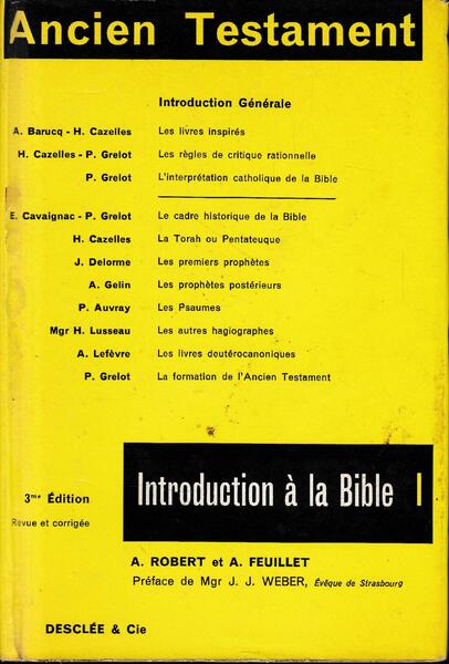Introduccion a la Bible, tomo 1. Ancien testament.