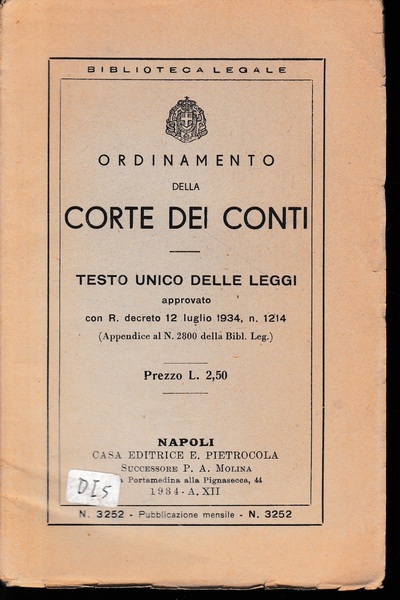 Ordinamento della Corte dei Conti. Testo unico delle leggi approvato …