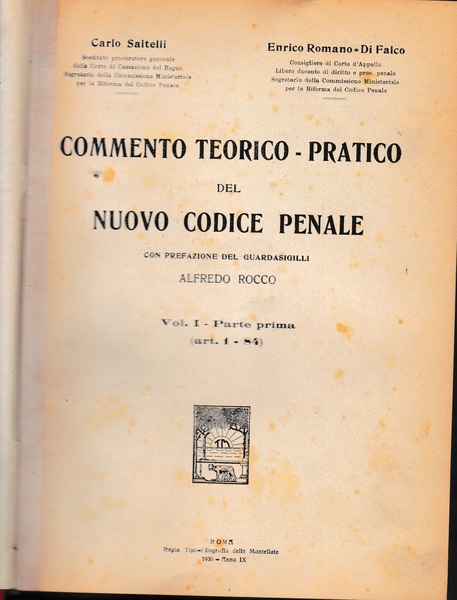 Commento teorico-pratico del nuovo Codice penale. Vol. 1-parte prima (art. …