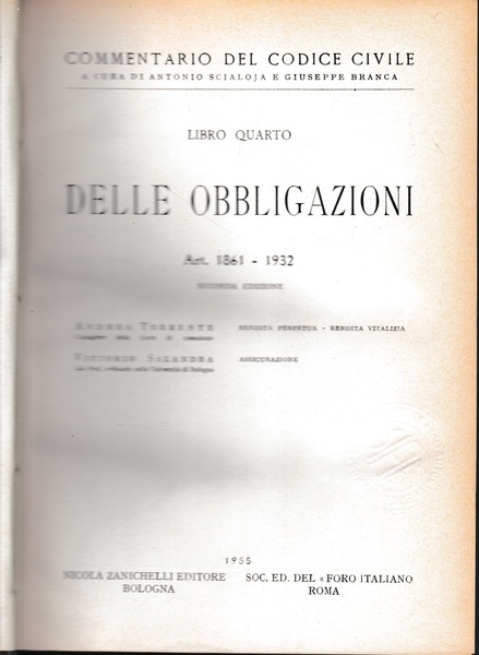 Commentario del Codice Civile, libro quarto. Delle obbligazioni. artt. 1861-1932