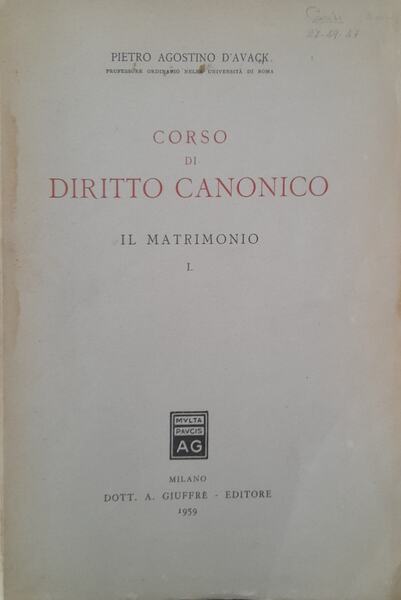 Corso di diritto canonico. Il matrimonio I.