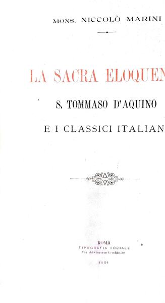 La sacra eloquenza. S. Tommaso d'Aquino e i classici italiani