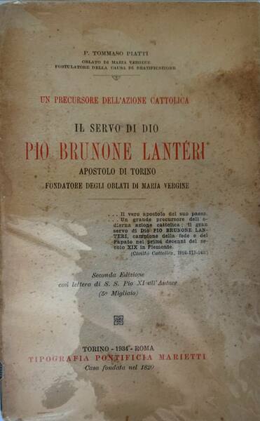 Il Servo di Dio Pio Brunone Lanteri, apostolo di Torino, …