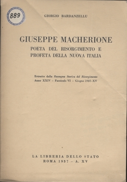 GIUSEPPE MACHERIONE POETA DEL RISORGIMENTO E PROFETA DELLA NUOVA ITALIA