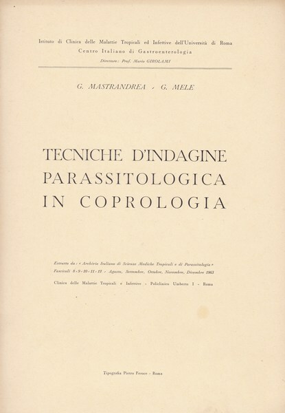 Tecniche d'indagine parassitologica in coprologia