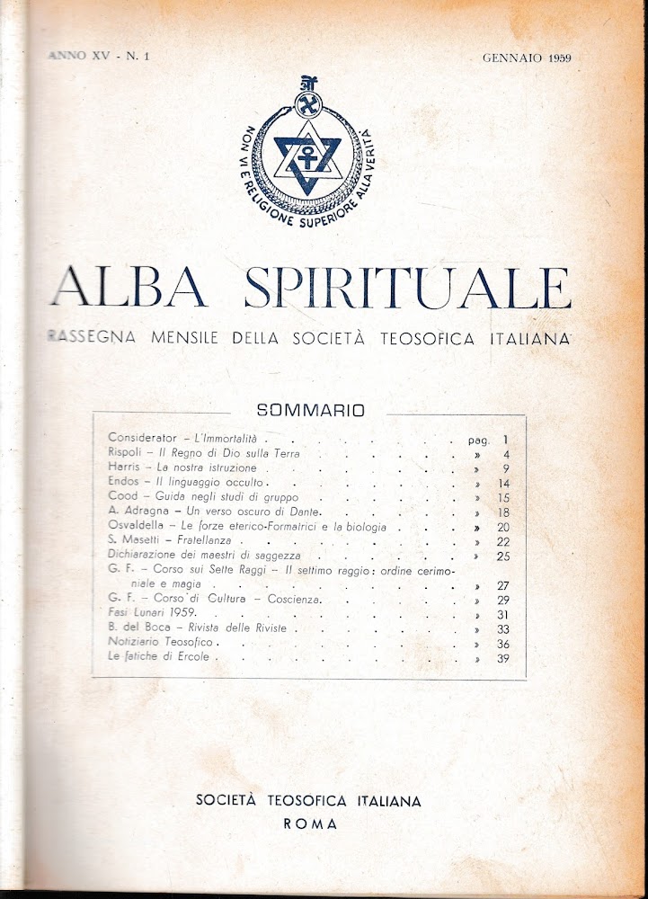 Alba spirituale. Rassegna mensile della società teosofica italiana. 24 riviste …