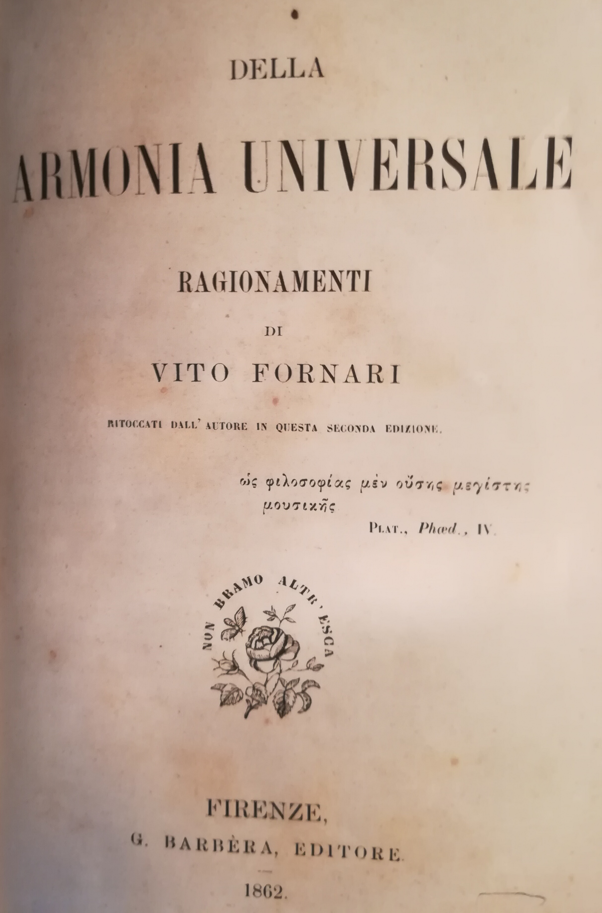 Della armonia universale. Ragionamenti di Vito Fornari.