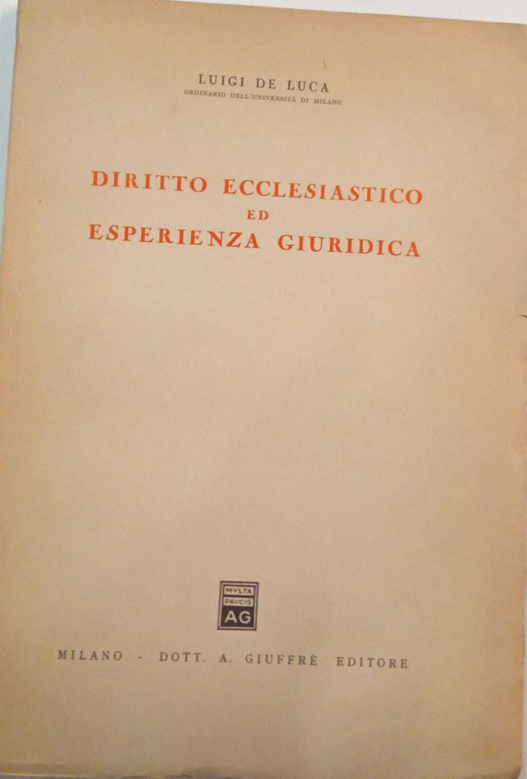 Diritto ecclesiastico ed esperienza giuridica
