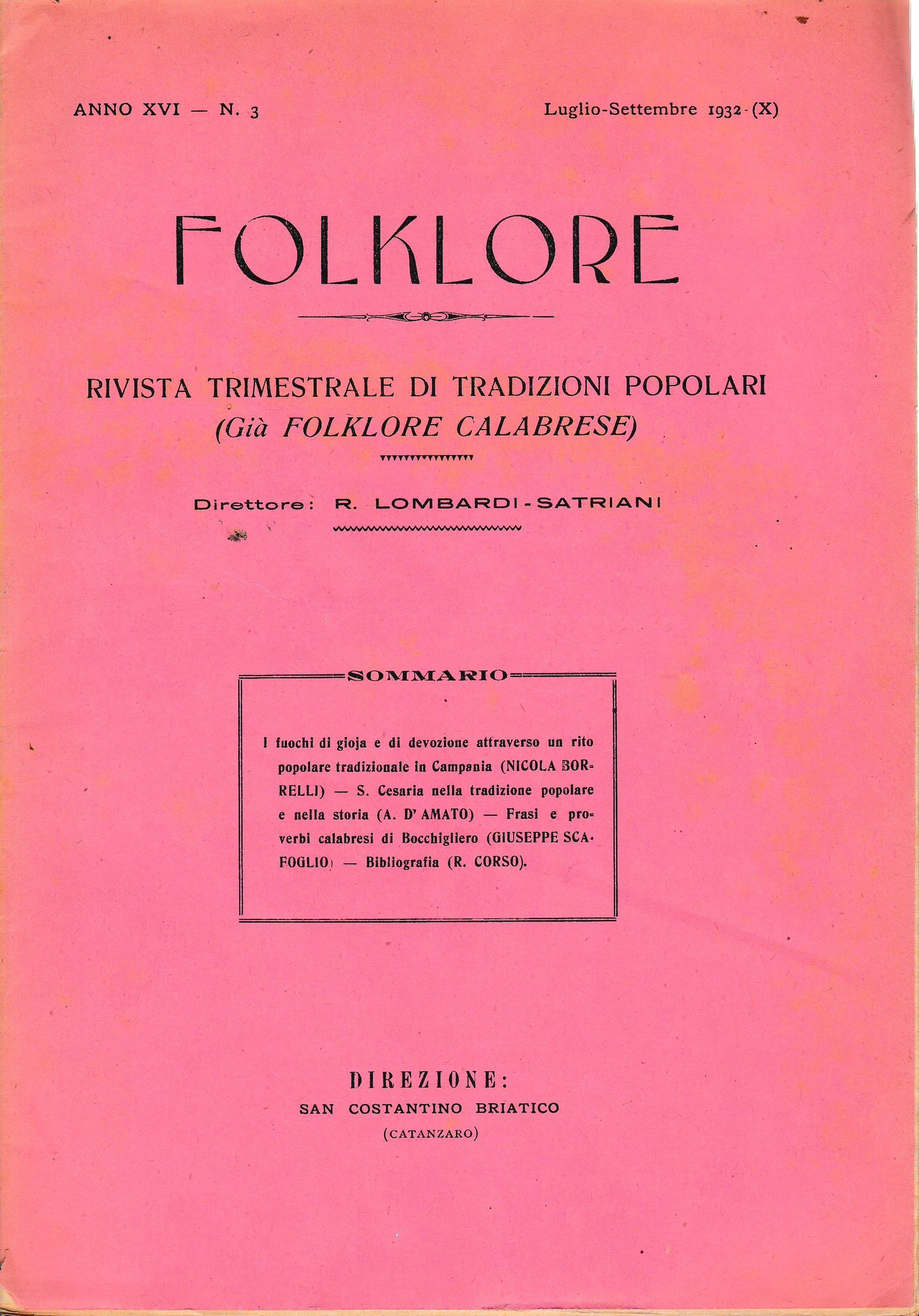 Folklore. Rivista trimestrale di tradizioni popolari. Anno XVI - N. …