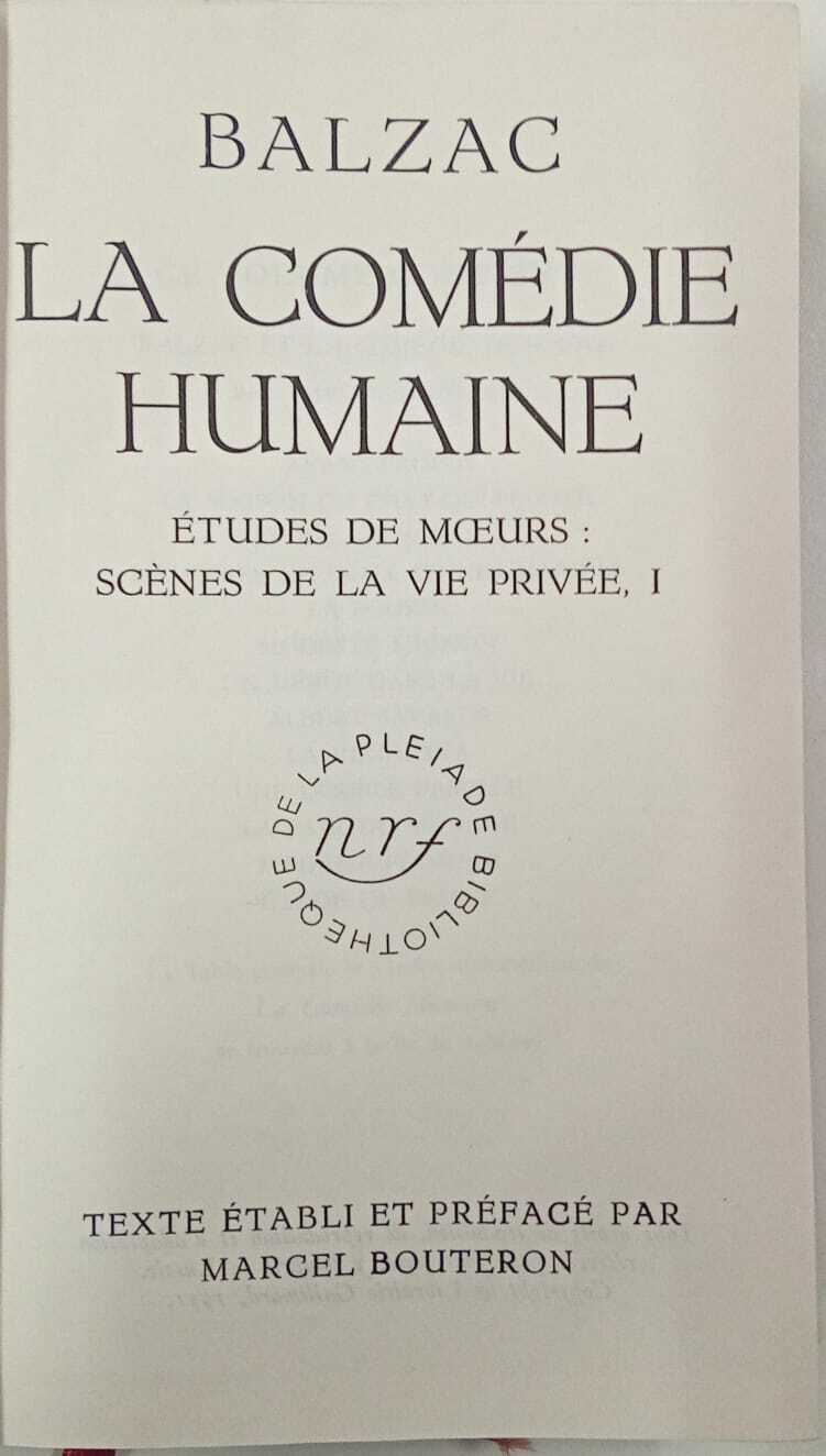 La comédie humaine (vol.I) Biblioteque La Pleiade