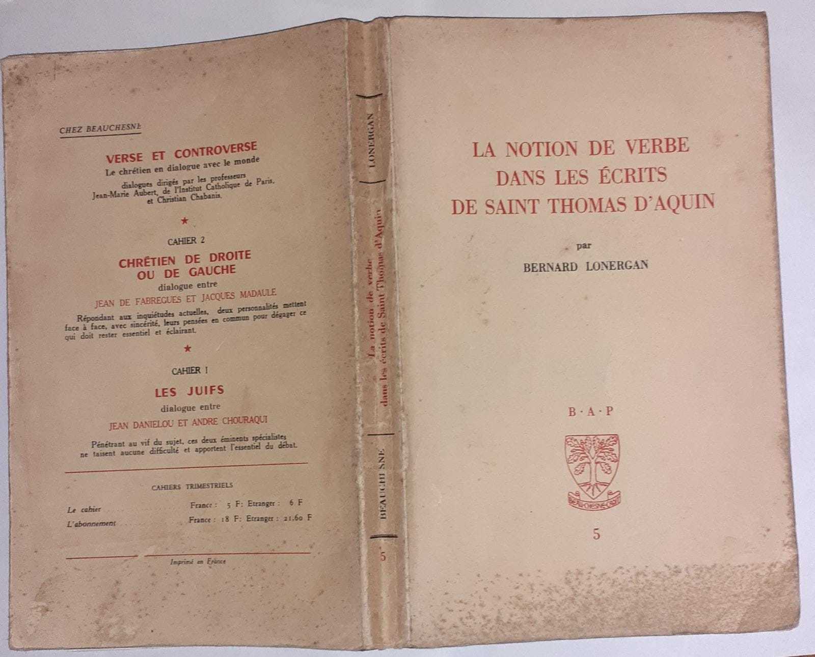 La notion de verbe dans les ecrits de Saint Thomas …