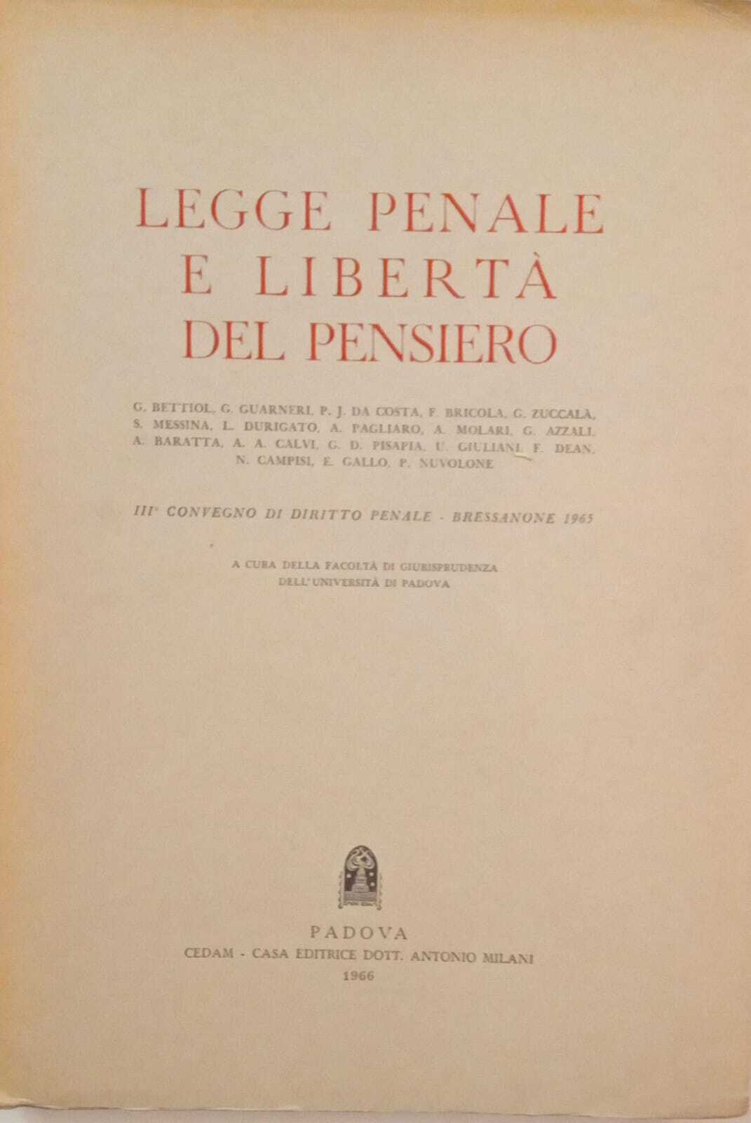 Legge penale e libertà del pensiero