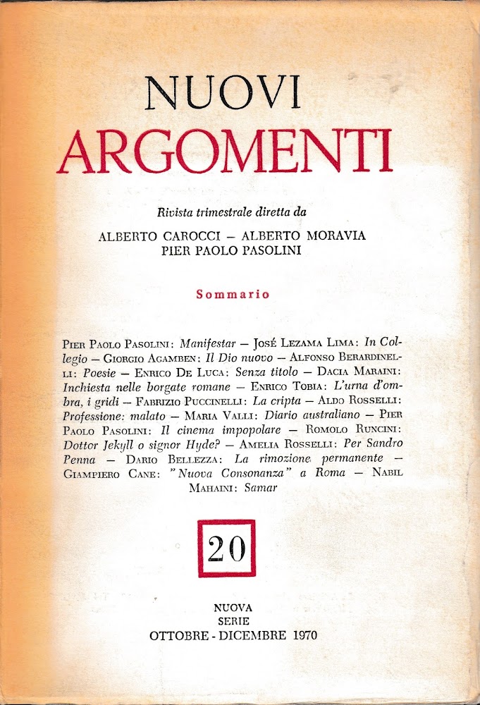 Nuovi argomenti. Rivista trimestrale. Ott. - Dic. 1970 n^ 20