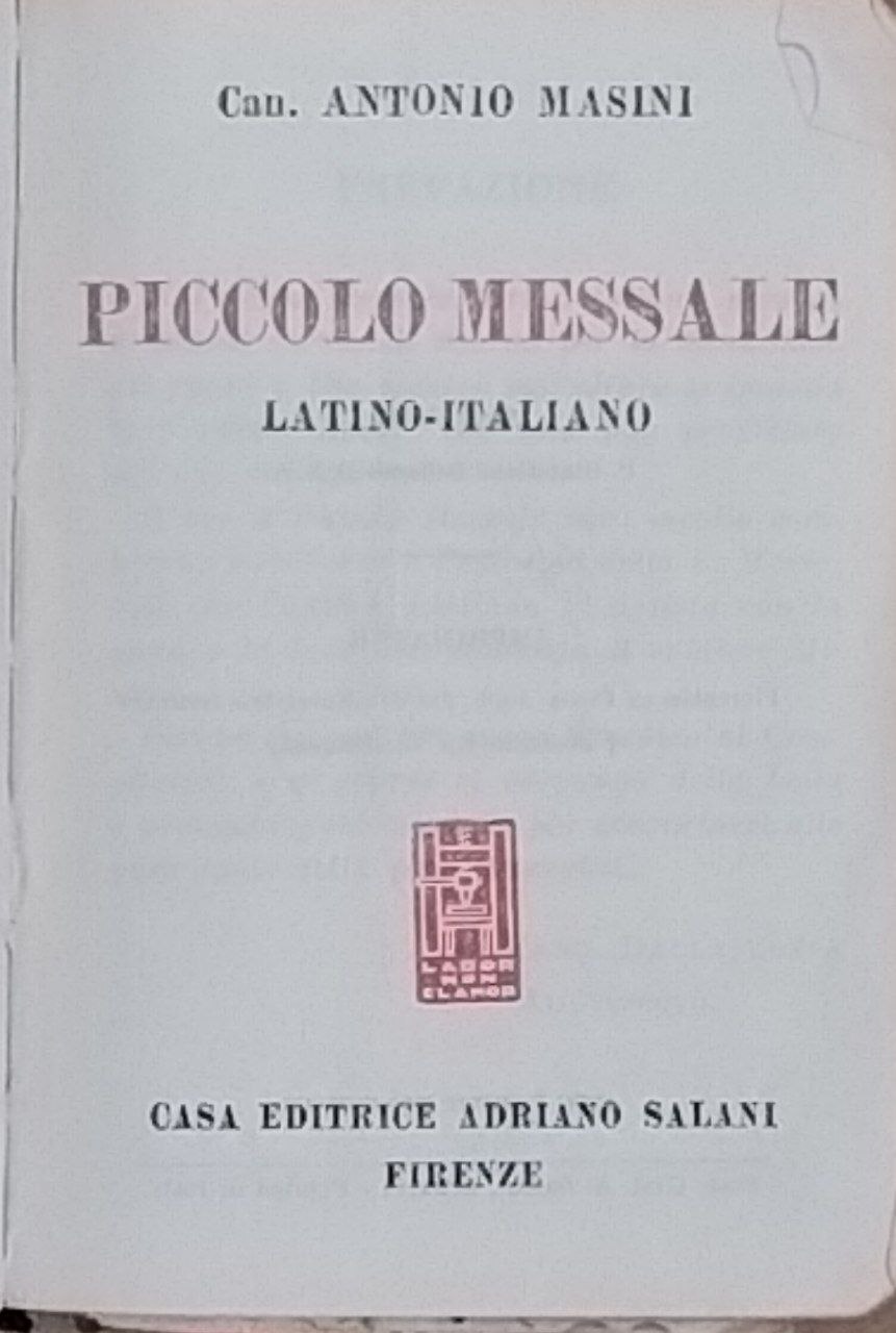 Piccolo messale. Latino -italiano