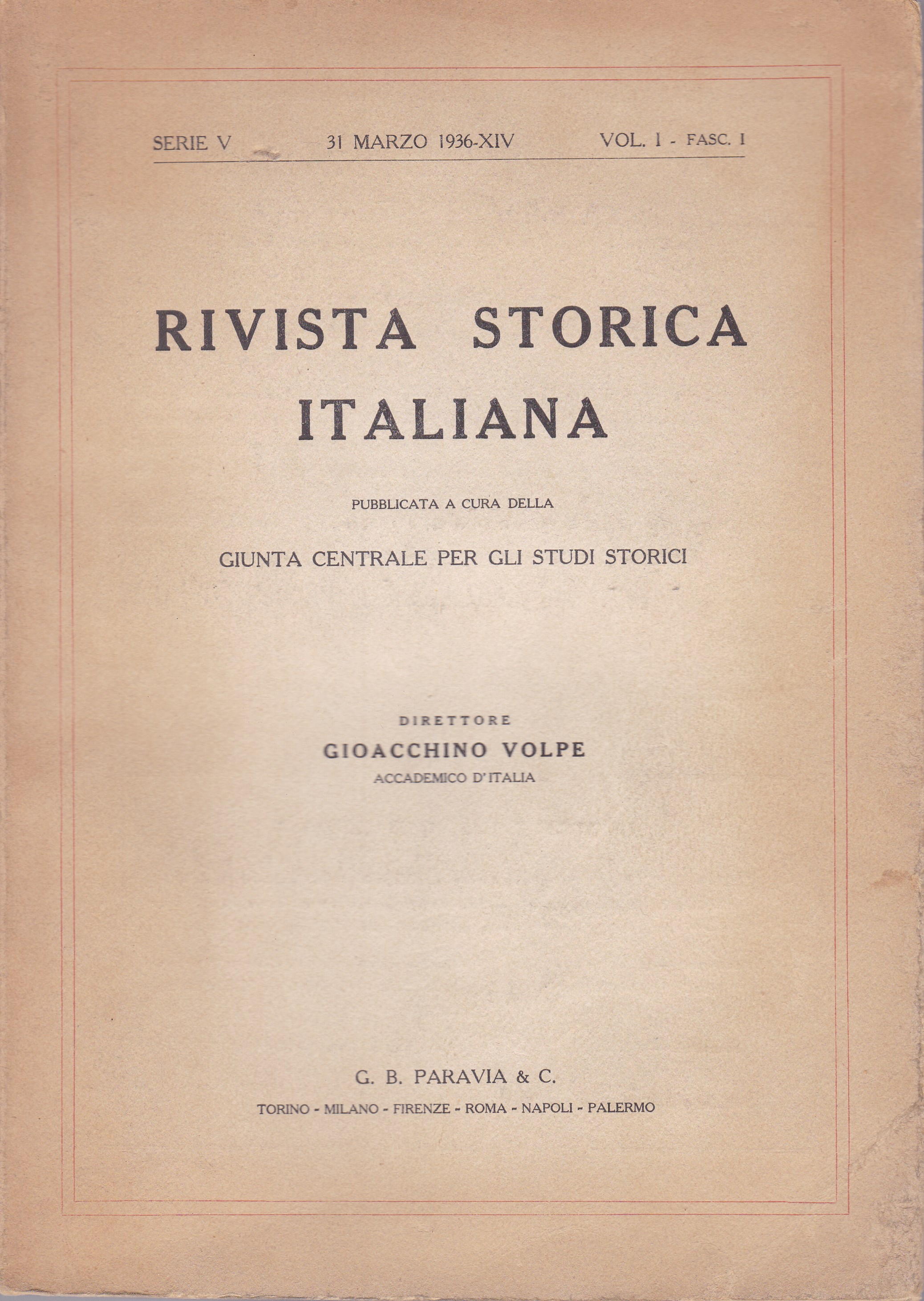 Rivista storica italiana. 31 marzo 1936.