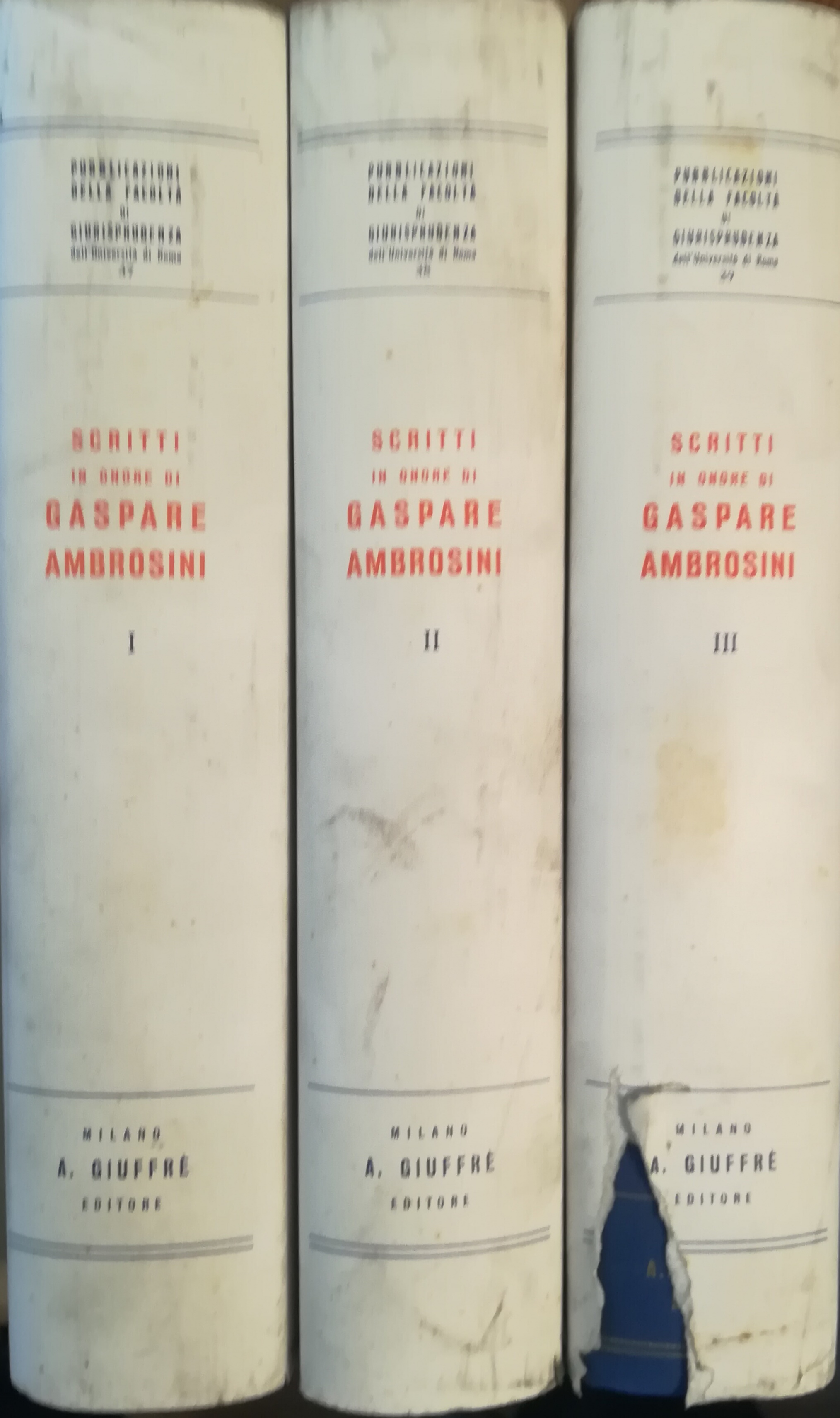 Scritti in onore di gaspare Ambrosini. I. II. III.