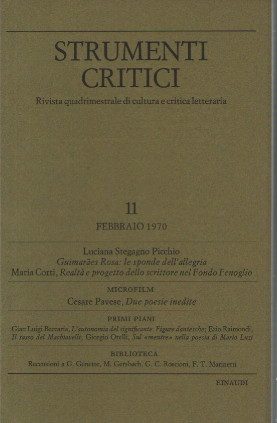 Strumenti critici, Febbraio 1970, n. 11.