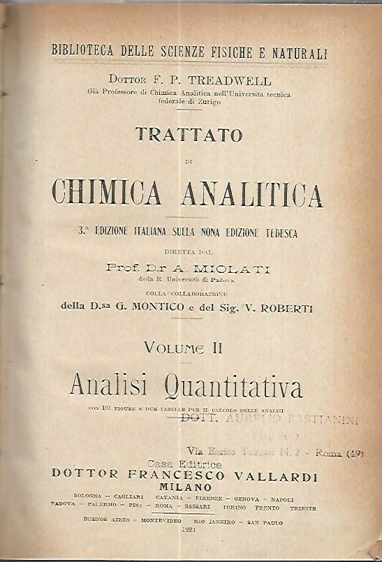 Trattato di chimica analitica . Volume II